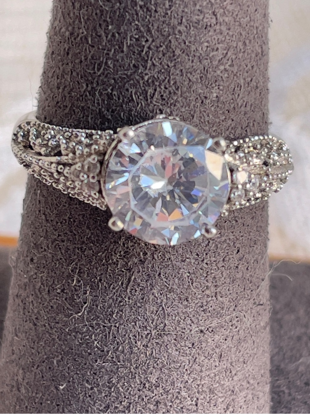 Vintage-Inspired Sterling Silver Clear Crystal Halo Engagement Ring